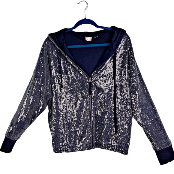 Anthropologie Jackets & Blazers - anthropologie sequined zip hoodie size large navy